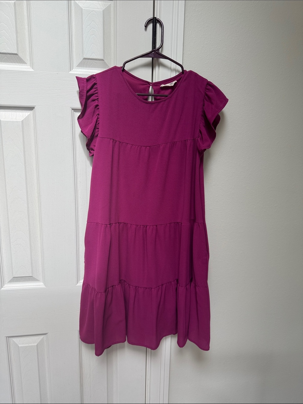 Peach Love California Flutter Sleeve Tiered Dress - Magenta